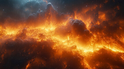 Poster - A mesmerizing cosmic scene of fiery nebulae stretching across space, forming a luminous galactic network