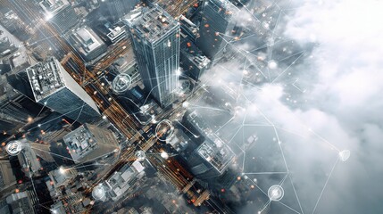 Poster - Overhead 3D View of Business Hub with IoT Devices and Connectivity
