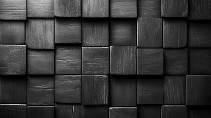 Poster - Abstract black and white geometric pattern of squares and rectangles forms a chaotic yet structured mosaic on a dark gray background, symbolizing order within disorder. Seamless panoramic web design.
