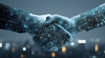 Poster - Futuristic Handshake Symbolizing Technology and Blockchain Integration