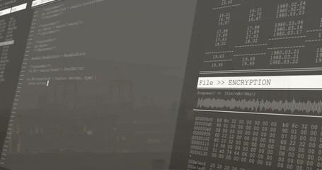Poster - Screen content being visualized in flat design, showing code editor and encryption dashboard