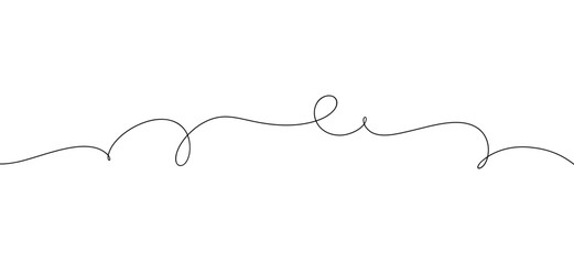 A continuous abstract wavy line with curls on a white background. Decorative bend. Graphic vector illustration. An element for decoration, design, or poster. Modern minimalistic abstract background