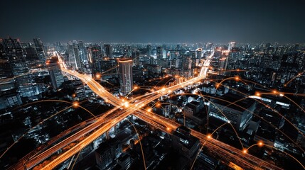 Poster - Smart City Transportation Grid with AI and Layered Design at Night