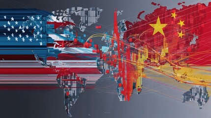 Poster - China and US Flags Overlapping with Global Trade Tariff Impact Visual