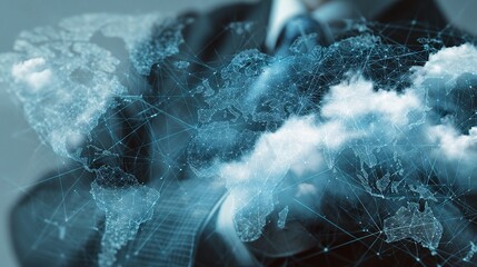 Poster - Businessman Overlayed with Global Map for Digital Connectivity Concept