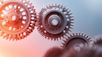 Poster - Double Exposure of Interlocking Gears with Soft Gradient Background