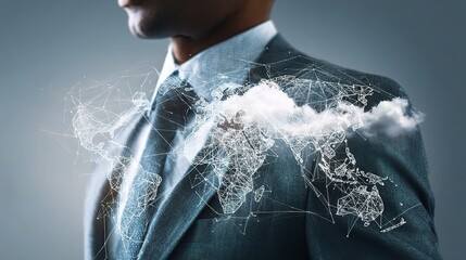 Poster - Businessman with Global Map Overlay for Digital Connectivity Concept