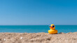 © THIBNH - Golden rubber duck with sunglasses on the beach