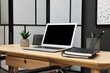 © New Africa - Comfortable workplace with modern laptop on wooden table indoors