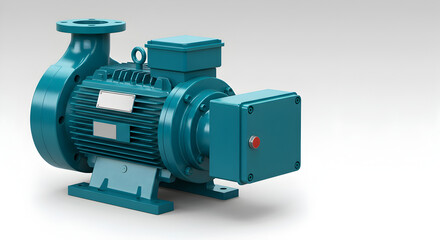 Poster - Teal Industrial Water Pump Machine Metal Component on White Background