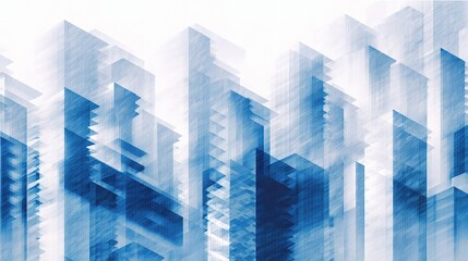 Poster - Abstract Geometric Skyscrapers in Blue and White Tone Composition