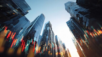 Poster - Cityscape with Skyscrapers and Stock Market Indicators in View
