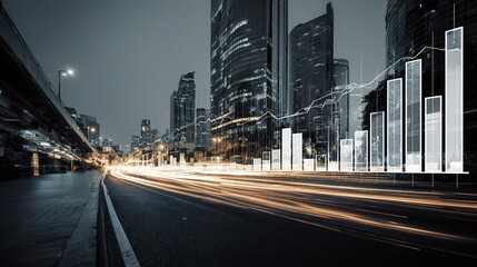 Poster - Double Exposure of City Traffic with Graph Overlay and Financial Elements