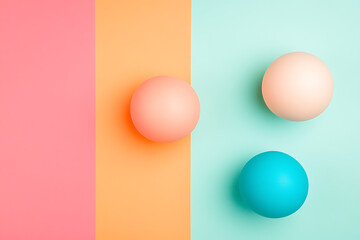 Aufkleber - Colorful Spheres on Pastel Background: A minimalist composition of three spheres on a segmented pastel-colored backdrop.