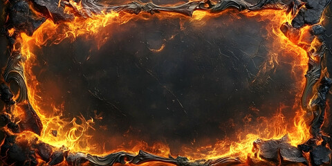 Poster - Fiery border frame on dark texture background with ornamental designs