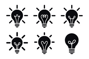 Poster - Light Bulb Icon Set Various Styles Creative Idea Symbol Solution Vector Illustration