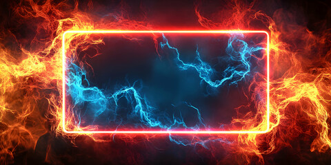 Poster - Fiery frame surrounding electric blue energy, a powerful and dynamic design