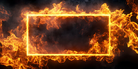 Poster - Fiery Portal: A Geometric Frame Enveloped in Intense Flames and Rising Smoke