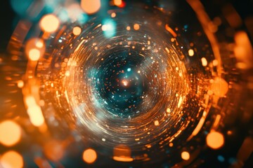 Poster - Swirling lights and colors create a vibrant tunnel effect in a digital space