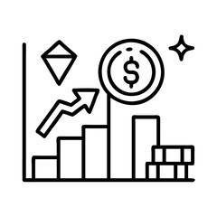 Poster - Financial growth chart with diamond and dollar coin showing business success and profit increase