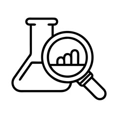 Poster - chemical analysis and research with magnifying glass on graph and flask icon vector design