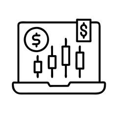 Poster - Stock market analysis on laptop screen showing candlestick chart for investment growth data