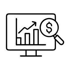 Poster - Financial analysis and growth chart on computer screen with magnifying glass icon vector design