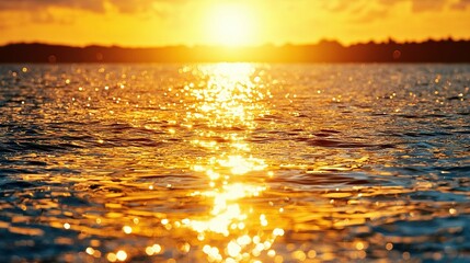Wall Mural - a vast expanse of water reflects sunlight, with surrounding trees as a picturesque backdrop