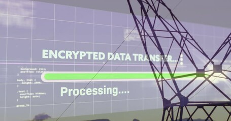 Aufkleber - encrypted data transfer overlay showing over rural horizon, projecting css code with green bar