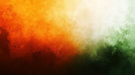 Wall Mural -   The image features an orange, green, and yellow color gradient background with a prominent red and white stripe on the left side