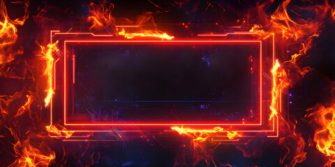 Poster - Futuristic frame burning, featuring neon outlines and dynamic fire elements