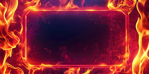 Poster - Fiery digital interface with circuit board pattern and blazing frame design