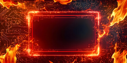Poster - Fiery technological framework for data display with circuit board pattern