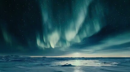 Wall Mural - a vast expanse of water beneath a sky full of vibrant green and purple auroras, known as the norther