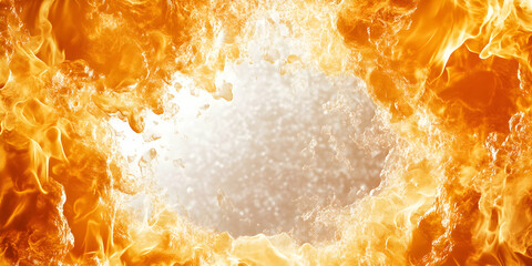 Poster - Energetic visual featuring vibrant orange flames surrounding a central white space
