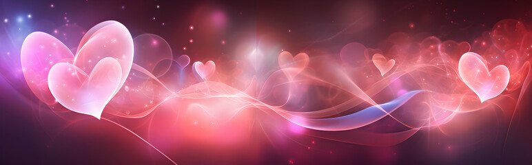 Poster - Ethereal heartscape, a dreamy celebration of love in glowing pink and purple