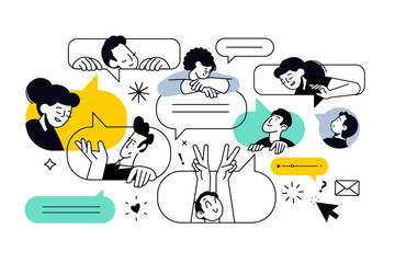 Fototapete - Creative illustration of community, social media, communication, chatting. Vector concept for web banner, social media banner, business presentation, marketing material. 