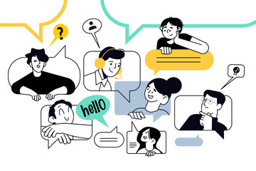 Fototapete - Creative illustration of online support, call center, communication. Vector concept for web banner, social media banner, business presentation, marketing material. 