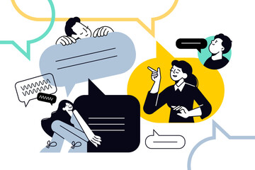 Fototapete - Creative illustration of chatting, chat room, virtual class. Vector concept for web banner, social media banner, business presentation, marketing material. 