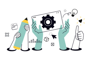 Fototapete - Creative illustration of app design and development. Vector concept for web banner, social media banner, business presentation, marketing material. 