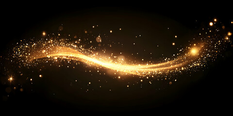 Poster - Elegant golden light streaks and particles on black background for celebrations