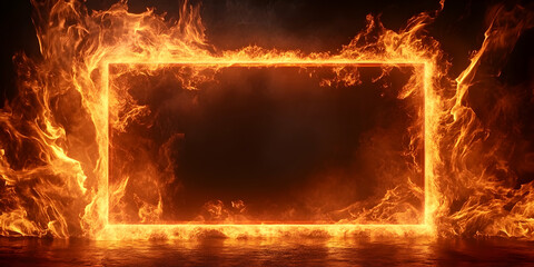 Poster - Fiery gateway to the unknown: A portal engulfed in incandescent flames backdrop