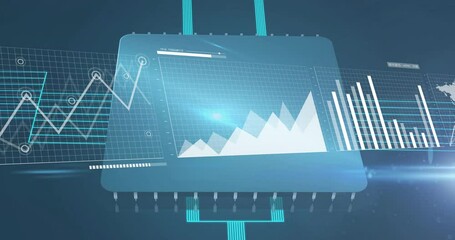 Poster - Central panel displaying rising multi-peak data graph in flat design with glowing connectors