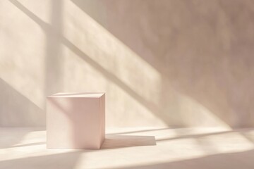 Poster - Natural light creates a serene atmosphere with a simple cube on a textured surface
