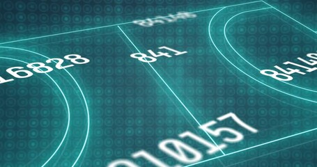 Poster - Central glowing white number floating within neon teal grid, displaying data interface in 3D render