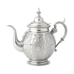 Leinwandbilder - Elegant Silver Teapot, A Detailed 3d Rendering Showcasing Craftsmanship. Perfect For Serving Tea, This Isolated Object On A White Background Is Ideal For Culinary Or Design Projects. Use It To Add