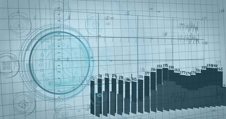 Poster - 3D bar chart columns rising and falling on futuristic digital interface, with HUD icons
