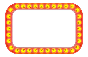 Poster - Retro lightbox billboard vintage frame with lightbulb. Vintage banner light box. Cinema or show signboard decoration advertisement. 3D rendering isolated on transparent background