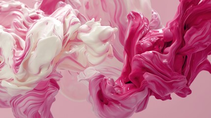 Wall Mural - abstract swirl of pink and white creamy paint textures blending together, great for beauty, art, or 