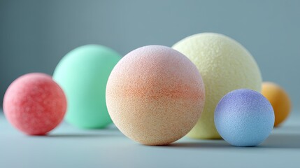 Poster - Pastel Colored Textured Spheres Abstract Background Design Modern Minimalist Style Elegant Decorative Elements Soft Hues Smooth Surface Artistic      